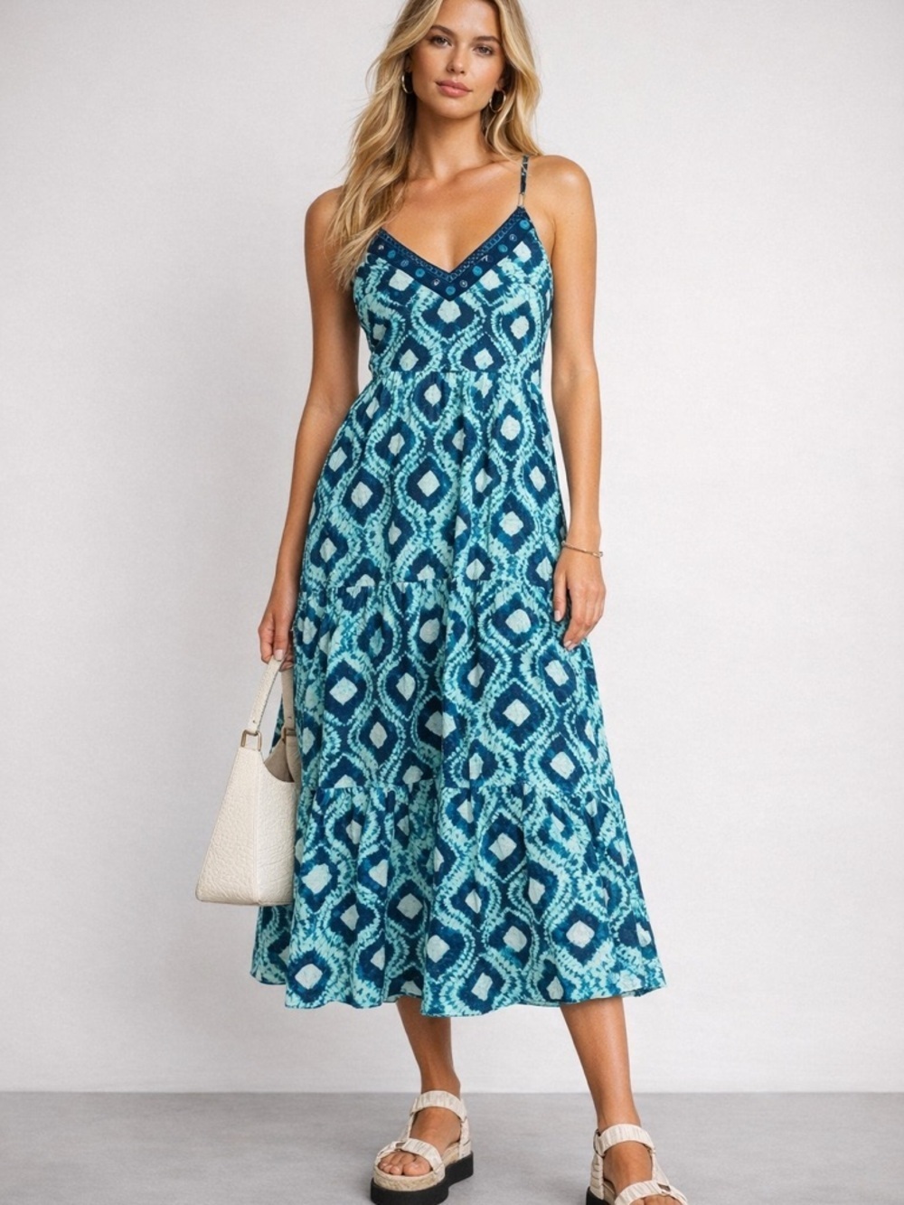Figue Abby Midi Dress | Shibori Print Turquoise Blue | Boho  Sundress